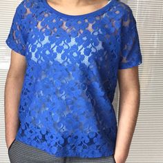 Nwot Summer Lace Top Vibrant Blue Short Sleeved 2 Available, Message If You Want Both For A Discount Price Pants Are Also Listed Chic Blue H&m Tops, Blue H&m Top For Work, H&m Blue Workwear Top, Summer Lace Top, Lace Summer Tops, Blue Lace Top, Summer Lace, Discount Price, Vibrant Blue