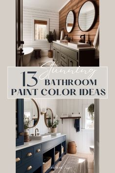 the bathroom is painted in white and blue with text overlay that reads 15 amazing bathroom paint color ideas