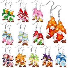 PRICES MAY VARY. Dazzle in All Seasons: with the gnome earrings for women, be ready to dazzle throughout the year; Our collection includes 12 pairs of differently styled earrings, each tailored to match the 8 major holidays as well as the seasons, spring, summer, autumn, and winter; Be ready to leave a lasting impression with these stylish earrings Just the ideal Size: with a measurement of approximately 1.57 x 0.79 inches, these dangle earrings are sized to perfection; Neither too big to weigh Gnome Earrings, Funny Earrings, Holiday Earrings, Stylish Earrings, Holiday Earring, Stylish Earring, Holiday Themes, Christmas Gnome, Acrylic Colors