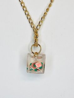 Resin cube with clay peach beads 14mm Clay Peach, Beads Fruit, Peach Necklace, Whimsical Necklace, Fruit Necklace, Popular Necklaces, Kids Necklace, Necklace Simple, Resin Necklace