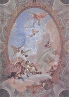 an ornate ceiling painting with angels and stars