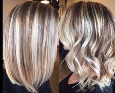 Lob Straight, Blond Highlights, Hair Color Techniques, Brown Blonde Hair, Short Curly Hair, Blonde Bob, Blonde Balayage, Great Hair, Blonde Hair Color