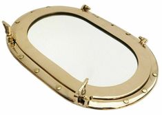 an open gold toilet seat with rivets on the sides