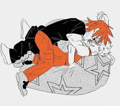 two anime characters laying on top of each other