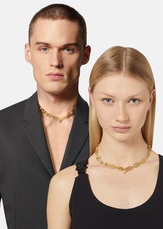 A Greca chain necklace enriched with a Medusa charm, featuring a lobster clasp closure. All Versace jewelry  products are lead and nickel free. All materials are hypoallergenic. Versace Jewellery, Versace Bathrobe, Medusa Pendant, Perfume Necklace, Versace Jewelry, Unisex Necklace, Matches Fashion, Iconic Women, Versace Men