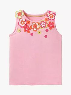 Move over, daisy chains - this floaty jersey vest top has ready-made flower power thanks to the colourful appliqué blooms around its neckline. The lightweight fabric keeps things cool on warm days (especially when paired with an ice cream). Details: 100% Cotton Machine Washable Playful Cotton Tank Top For Spring, Playful Sleeveless Tank Top For Spring, Pink Cotton Tops With Floral Applique, Cute Floral Print Cotton Tank Top, Cute Spring Cotton Tank Top, Playful Floral Print Sleeveless Top, Cute Floral Print Tank Top For Spring, Playful Sleeveless Floral Print Top, Playful Summer Tank Tops