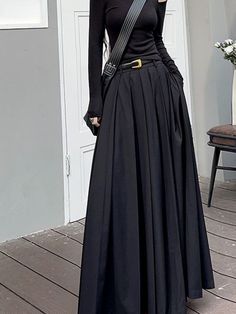 Women Skirts Spring Pleated Floor Length Solid Simple Classic Graceful Popular Newly Young Stylish Cool Korean Style Hot Sale Pleated Skirt Fall, Rok Outfit, Flared Sleeves Top, Chic Shirts, Pleated Maxi Skirt, Women Skirts, Floor Length Skirt, Fall Skirts, Party Dresses For Women