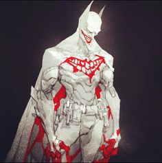 a paper model of batman standing in the dark with blood on his face and chest