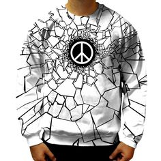 Peace Sweatshirt peace, symbol, sign, happiness, love, war, hippy, hippie, pacifist, pacifism, hope, freedom, culture, peaceful, antiwar, power, harmony, social, spiritual, spirit, demonstration, equality, sixties, 60s, black, white, break, broken, shatter, shattered, crack, cracks, cracked, graphic, grandio, design, grandeduc