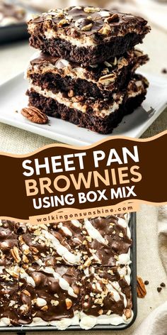 Let's turn your brownie mix into a decadence with this delicious dessert recipe! Don't underestimate these sheet pan brownies from box mix because these will blow your mind. You'll love its combination of creamy and rich flavor and crunchy texture! Brownie Sheet Cake Recipe, Brownie From Mix Boxes, Jelly Roll Pan Brownies, Easy Sheet Pan Brownies, Brownie Recipes 13x9 Pan, Recipes Using Brownie Mix Boxes Desserts, Moist Brownies From Box Baking, Brownie Recipes From Box Ideas, Brownie Balls From Mix Boxes