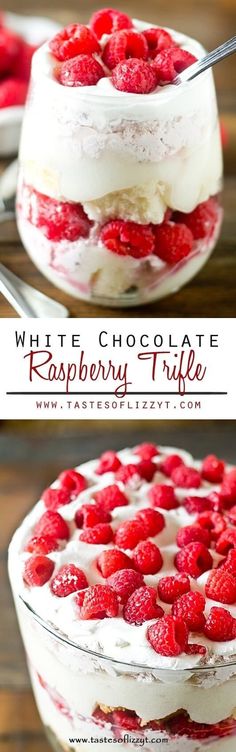 white chocolate raspberry trifle with whipped cream on top