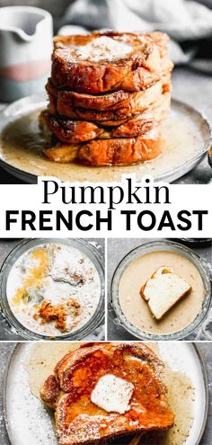 pumpkin french toast is stacked on top of each other