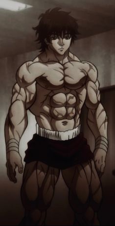 an anime character with muscular arms and chest