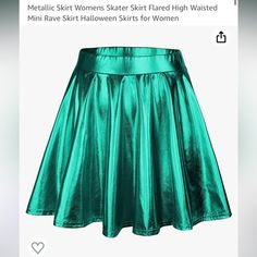 Like New, Never Worn Green Skater Skirt, Rave Skirt, Shiny Skirts, Flared Skater Skirt, Halloween Skirt, Skirts Flowy, Metallic Skirt, Golf Skirts, High Waisted Flares