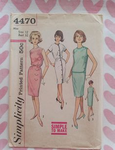 an old sewing pattern with two women in dresses