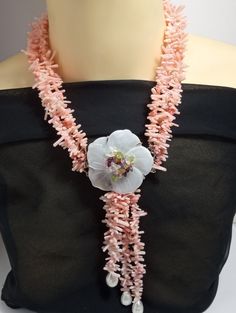 Elegant Flower Necklace For Beach, Pink Flower Necklace For Beach, Pearl Tassels, Twisted Necklace, Natural Branches, Angel Skin, Sassy Hair, Lovely Necklace, Multi Strand