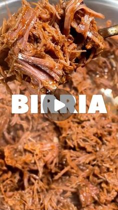 shredded meat being spooned into a bowl with the word birdia in front of it