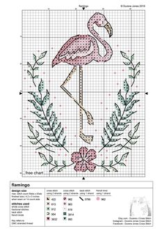 a cross stitch pattern with a pink flamingo