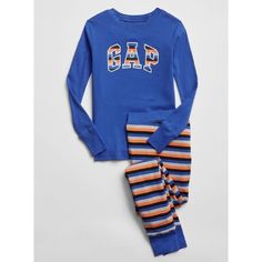 Gap Kids Boys New Sz 4 Logo Stripe Blue Orange Long Sleeve 2 Pc Pajama Pjs New With Tags!!! 100% Cotton Casual Blue Sleep Sets, Casual Blue Sets For Pajama Party, Gap Cotton Sleepwear For Pajama Party, Cute Blue Winter Sleepwear, Playful Blue Cotton Sleepwear, Gap Long Sleeve Loungewear Set, Blue Loungewear Sets For Winter, Playful Blue Sets For Winter, Playful Blue Winter Sets