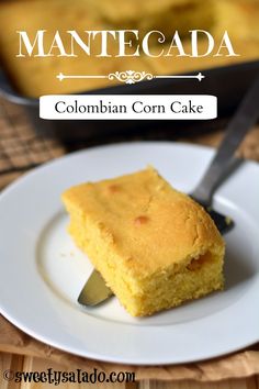 a piece of cornbread on a plate with a knife