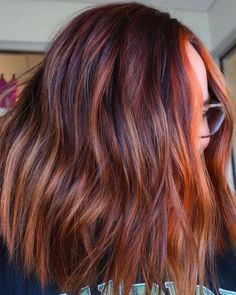 Shattered Red Lob with Black Lowlights Black Lowlights In Red Hair, Bright Red Hair With Lowlights, Dark Root Red Balayage, Dark Red Lowlights, Red Low Lights For Brown Hair, Dark Brown Hair With Red Lowlights, Red Lowlights In Brown Hair, Black Lowlights, Fall Haircolor