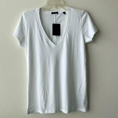 Atm Anthony Thomas Melilo Women’s V-Neck Short Sleeve Tee. Size: Medium. Fabric: 100 Cotton. Color: White. Nwt Fitted White Cotton V-neck Top, Casual White Stretch V-neck Top, Basic V-neck Top For Summer, Basic Cotton V-neck Top For Spring, Basic V-neck T-shirt For Spring, Casual Fitted White V-neck Top, Casual White Fitted V-neck Top, White V-neck Top For Everyday Spring Wear, Everyday Cotton V-neck Top