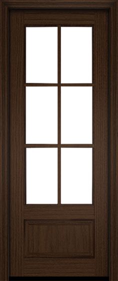 a wooden door with three panes on the side and one window in the middle