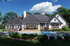 this is an artist's rendering of a house with a pool and landscaping around it