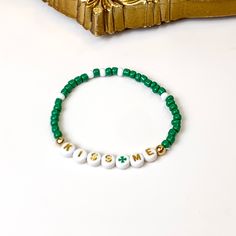 Buy 3 for $10 | St. Patrick's Day Friendship Stretch Bracelets - Giddy Up Glamour Boutique Adjustable Green Jewelry For Best Friend Gift, Green Hypoallergenic Friendship Bracelets, Hypoallergenic Green Friendship Bracelets, Green Hypoallergenic Friendship Bracelet, Personalized Green Bracelets For Friendship, Personalized Green Trendy Bracelets, Customizable Green Bracelet For Personalized Gift, Green Letter Beads Name Bracelet For Friendship, Custom Name Green Jewelry For Friendship