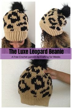 two pictures of the same beanie with black and white designs