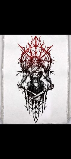 an image of a demon with horns on it's head, and the words in red