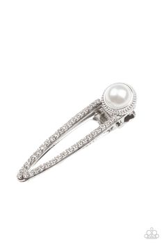 Dotted with a bubbly pearl fitting, a silver frame is encrusted in glassy white rhinestones for a glamorous finish. Features a standard hair clip on the back. Sold as one individual hair clip. White Hair Accessory, Paparazzi Accessories Jewelry, Hair Color Pink, Pearl Hair Clip, Paparazzi Accessories, White Rhinestone, Pearl Hair, Paparazzi Jewelry, Affordable Jewelry