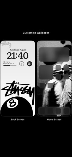 an iphone screen with the time displayed on it, and two different screens showing them