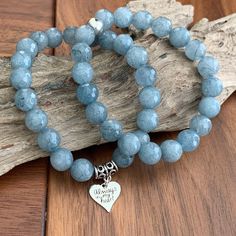 Are you searching for a cute long distance relationship gift for your girlfriend?  How about this cute, light blue beaded gemstone bracelet set?  There are two 8 inch bracelets.  One has a small sterling silver heart with the quote "Always in my heart" and the other is a simple matching bracelet.  Appropriate for a relationship with your mother, girlfriend or anyone else close to you.  Wear them together or separate. The best way to prolong the life of the bracelets is to roll them on and off, t Cute Long Distance Relationship, Girlfriend Friendship, Long Distance Relationship Gift, Light Blue Gemstone, Peach Jewelry, Distance Relationship Gifts, Always In My Heart, Bracelet Quotes, Long Distance Relationship Gifts