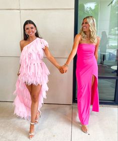 two sorority girls, pink formal dresses, long dresses, high fashion, event, date party dresses Formal Dresses Sorority, Sorority Formal Dress Long, Formal Dress Aesthetic, Sparkly Heels Aesthetic, Sorority Formal Dresses, Pink Long Dresses, Formal Dresses Pink, Long Dresses Formal, Dresses High Fashion