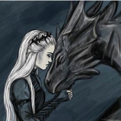 a drawing of a woman and a dragon