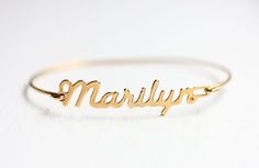 Vintage Name Bracelet - Marilyn Vintage Gold Personalized Bracelets, Personalized Vintage Gold Bracelets, Retro Gold Bangle As Gift, Vintage Personalized Bracelets For Gifts, Retro Gold Bangle As A Gift, Retro Gold Bangle For Gift, Vintage Personalized Adjustable Bracelets, Retro Gold Bracelets As Gift, Personalized Vintage Bracelet Jewelry