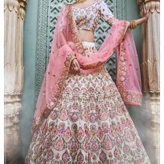 Heavy Indian Traditional Lehenga Hand Made Embroidery Silver Traditional Wear With Intricate Embroidery For Festivals, White Silk Choli With Intricate Embroidery, Designer White Sets With Floral Embroidery, Designer Choli With Intricate Embroidery For Wedding, Luxury Dupatta For Transitional Season, White Silk Embroidered Lehenga, White Embroidered Silk Lehenga, White Silk Choli With Floral Embroidery, Designer Multicolor Lehenga For Wedding