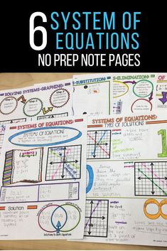 six systems of linears worksheet with text overlay that says 6 system of operations no prep note pages