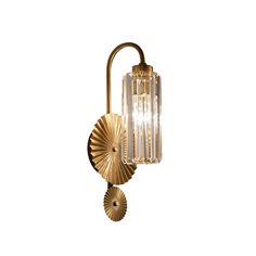 a gold wall light with two lights on it