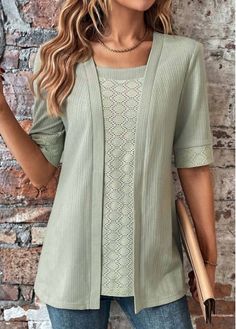 Color:Sage Green;Size:S;Size:M;Size:L;Size:XL;Size:XXL;Package Contents:1 X T Shirt;Occasion:Casual;Style:Casual; Womens Trendy Tops, Trendy Tops For Women, Korean Casual, Suit Fabric, Plus Size Kleidung, Trendy Tops, Tops For Women, Shirt Sale, Lace Tops