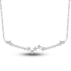 Shimmering round diamond accents are set within nestled stars in this chic women's necklace. Fashioned in 14K white gold, the 18-inch cable chain secures in place with a spring ring clasp. Jewelry Star, Women's Necklace, Jared The Galleria Of Jewelry, Necklace Diamond, Star Necklace, Chic Woman, Spring Rings, Cable Chain, Round Diamond