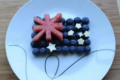 a white plate topped with blueberries and stars