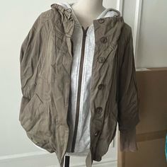 Cozy Layered-Looking Jacket. Olive Green With Cuffed Sleeves And A Gray “Hoodie” Sewn In As A Layer. Cozy And Cute. Never Worn. Smoke And Pet Free Home Gentle Fawn, Gray Hoodie, Bomber Jackets, Gray Green, Grey Hoodie, Cuff Sleeves, Green And Grey, Olive Green, Bomber Jacket