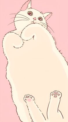 a drawing of a white cat sitting on its hind legs with one paw in the air