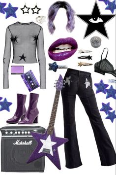 Glamrock Aesthetic Clothes, 70s Glam Rock Outfit, 80s Glam Rock Aesthetic, Starchild Aesthetic, Glam Rock Jewelry, 70s Rock Outfits