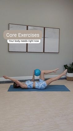 a woman is doing exercises with a ball on her back in the middle of an exercise room