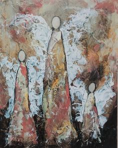 an abstract painting of three people standing in front of each other