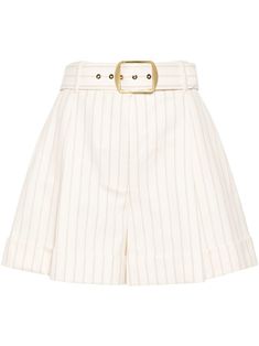 cream white/orange/black herringbone pinstripe pattern pleat detailing dart detailing high-waisted two diagonal pockets to the sides two rear jetted pockets belt loops detachable and adjustable waist belt concealed front button, hook and zip fastening thigh-length turn-up hem unlined White Workwear Shorts With Belt Loops, White Belted Short Bottoms, White Belted Bottoms Short Length, White Belted Short Length Bottoms, White Belted Shorts For Summer, Random Clothes, Pinstripe Pattern, Shorts Pattern, Black Herringbone