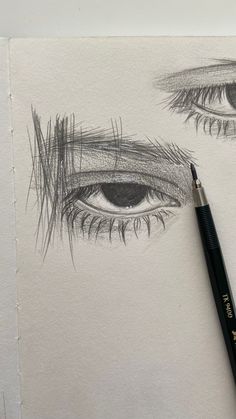 a pencil drawing of an eye with long lashes